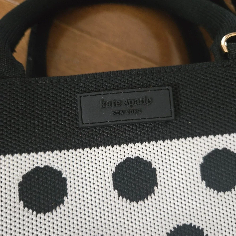 Kate Spade New York Target Polka Dot Knit Mini Tote Bag Black White Crossbody